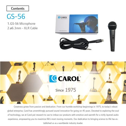 Microfono Dinamico Unidireccional CAROL GS-56 Vocal para Presentaciones & Estudio en Casa con Patron Cardioide, Efecto Amortiguador de Choque, Reduce el Ruido de Vibracion y Rango de Sonido Extremadamente Amplio - Imagen 8