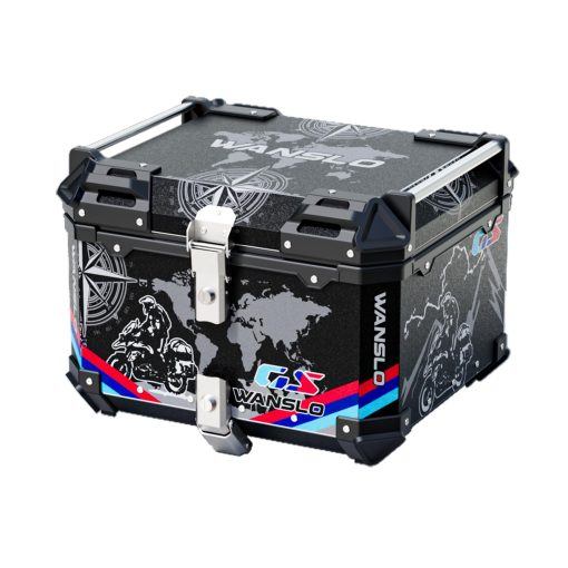 Caja superior de moto Wanslo 45L caja de cola de aluminio grueso estilo graffiti deportivo impermeable caja superior de equipaje con cerradura de seguridad - negro (55L)