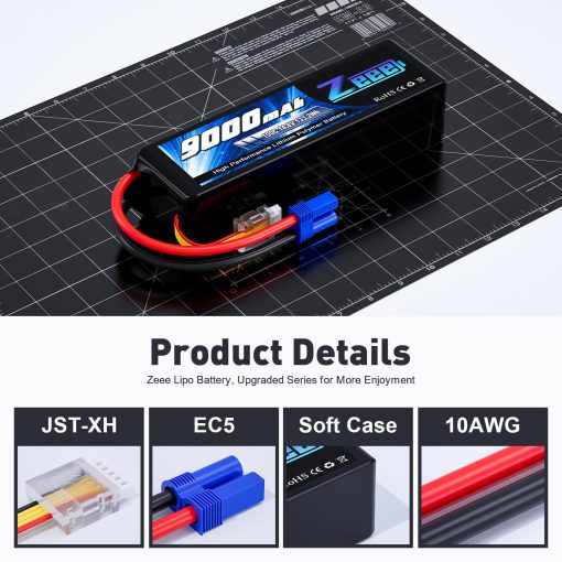 Bateria Zeee 4S Lipo 9000mAh 14.8V 100C Estuche Blando RC Bateria Conector EC5 con Placas Metalicas para Coche RC Camion Tanque Modelos de Carreras (Pack de 2) - Imagen 3