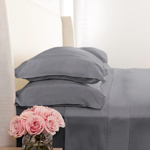 Juego de Sabanas KICKEE, 100% Viscosa de Bambu, Tejido Sateen, Ropa de Cama Sedosa para Comodidad Celestial, Mejor Conteo de Hilos 300 (Pluma Gris, Tamano California King)