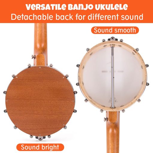 Kmise Banjolele Banjo Ukulele Uke Concerto de 4 Cuerdas Tamano 23 Pulgadas Sapele - Imagen 3