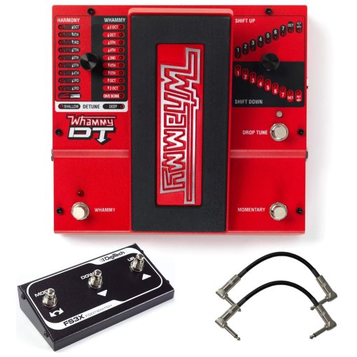 Pedal de efectos para guitarra Digitech Whammy DT Pitch Shift Drop Tune con Cable 2 Patch y Pedal de Pie FS3X de 3 Botones