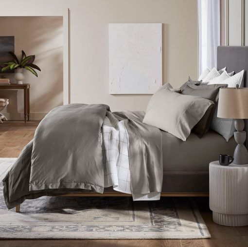 Juego de sabanas BOLL & BRANCH Signature Hemmed - King + Standard, Gris - Lujo 100% Algodon Organico - Incluye 1 Sabana Plana, 1 Sabana Ajustable, 2 Fundas de Almohada Estandar - Super Suaves - Imagen 3