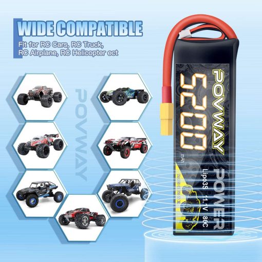 Bateria Lipo 3S 5200mAh 11.1V 80C con Conector XT60 para Coches RC, Camiones RC, Helicopteros, Aviones RC (Bateria X2) - Imagen 5