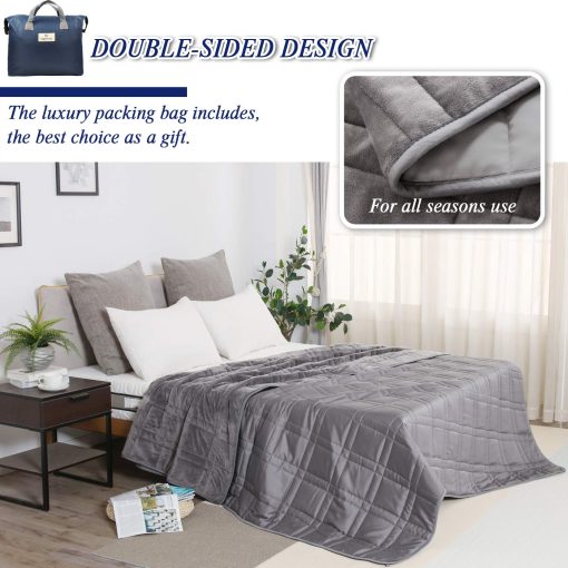 OMYSTYLE Manta Ponderada Reversible de 20 lbs para Adultos (Tamano Twin de 60 x 80 Pulgadas), Tela de Felpa Corta Calida y Tencel Fresco Doble Cara Manta Ponderada para Todo Uso en Todas las Estaciones - Bolsa de Transporte de Bonificacion Incluida - Imagen 7