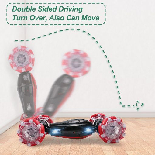 Coche de acrobacias RC con deteccion de gestos IQKidz - Rojo Navideno, Mejores Regalos de Cumpleanos para Ninos de 6-12, Juguetes de Coches de Doble Lado de Control Remoto Manual con Luz y Musica, 4x4 de Deriva Todoterreno para Rotacion - Imagen 6