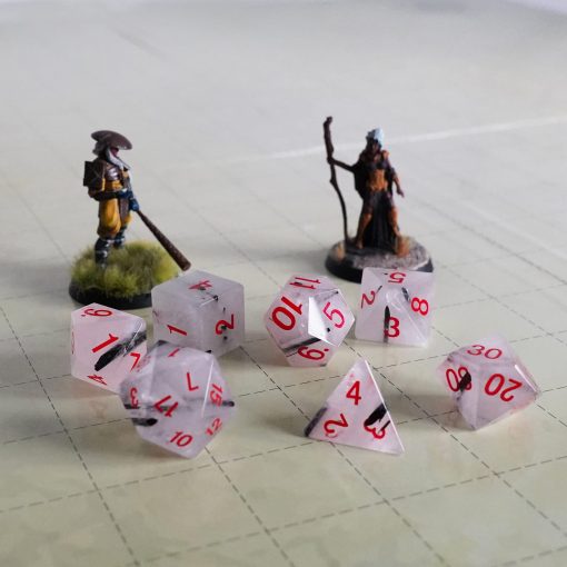 Set de Dados de Piedra FanRoll de Metallic Dice Games 16mm: Cuarzo Rutilado Negro, Dados de Juego de Rol para Dungeons and Dragons - Imagen 4
