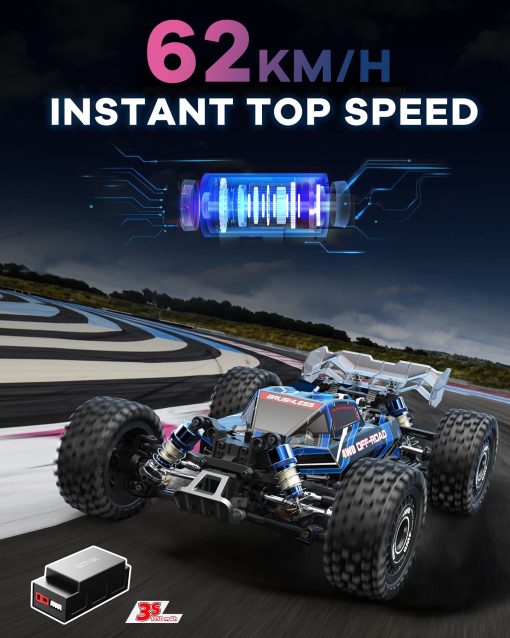 TesPower MJX Hyper GO 16207 con bateria 3S 1/16 RTR Coches RC Brushless, Coche RC rapido de 62KM/H, Coches de Control Remoto 4WD Todo Terreno para Adultos, Hobby RC Buggy Electrico Regalo para Nino - Imagen 4