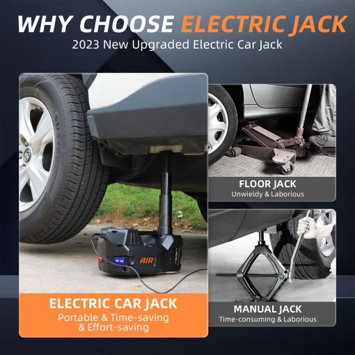 Gato Electrico STANDTALL con Bomba de Inflado de Neumaticos, Gato Hidraulico de 5 Toneladas 12V, Gato Electrico para Coches Negro con Luz LED para SUVs y Sedanes - Imagen 6