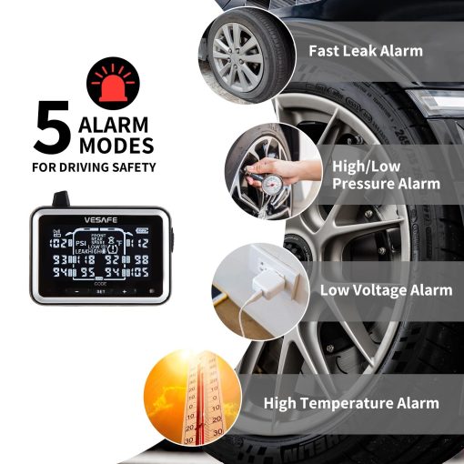 VESAFE TPMS, Sistema de Monitoreo de Presion de Neumaticos Inalambrico para RV, Remolque, Autobus, Casa Rodante, Quinta Rueda, Incluyendo 6 sensores antirrobo. - Imagen 3
