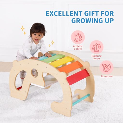 OOOK 2 en 1 Juguetes de Escalada Arcoiris - Set de Escalada Montessori Pikler, Caballo de Madera Balancin, Gimnasio de Juegos Para Ninos Interior y Exterior, Patio de Juegos para Ninos Regalo - Imagen 5