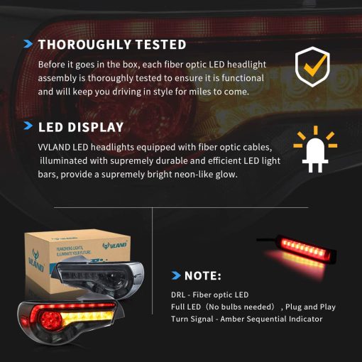 Juego de luces traseras LED VLAND compatibles con Scion Fr-s 2013-2016 Toyota86/Subaru Brz 2013-2020 con secuencia ambar, estilo OE ensamblaje de lampara trasera que incluye lados del pasajero y del conductor, humo/tintado - Imagen 8