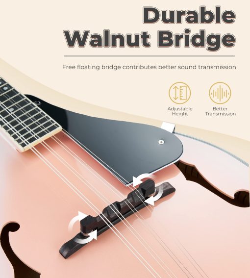 Mandolina Vangoa A Style Instrumento Musical Mandolina para Principiantes Ninos Adultos, Mandolina Acustica de 8 Cuerdas Kit Inicial de Caoba, Rosa - Imagen 5