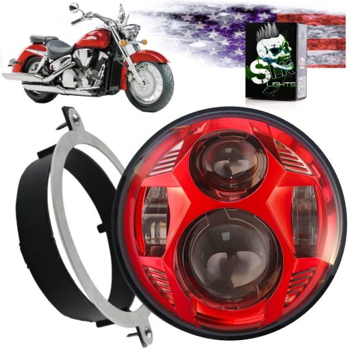 Kit de Faro LED SLK-Customs VTX 5 3/4" con Soporte y Hardware - Plug and Play Daymaker - Compatible con Honda VTX modelos no F (Rojo)