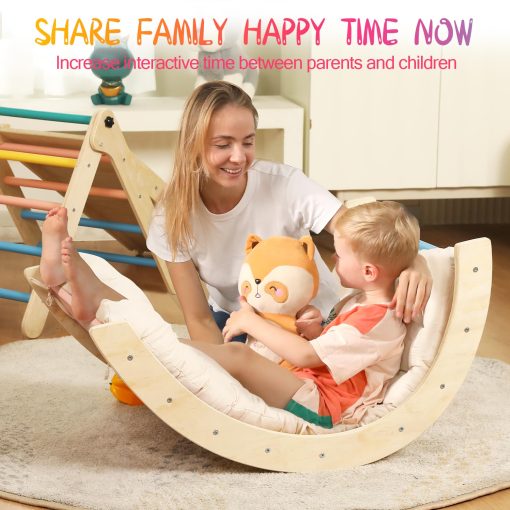 Set de Triangulo Pikler con Cojin, 7 en 1 Juguetes de Escalada para Ninos Pequenos en Interiores, Set de Escalada Montessori Plegable, Juguetes de Escalada de Madera para Ninos Pequenos de 1-3 Anos con Rampa, Arco y Escalera (Arcoiris) - Imagen 8