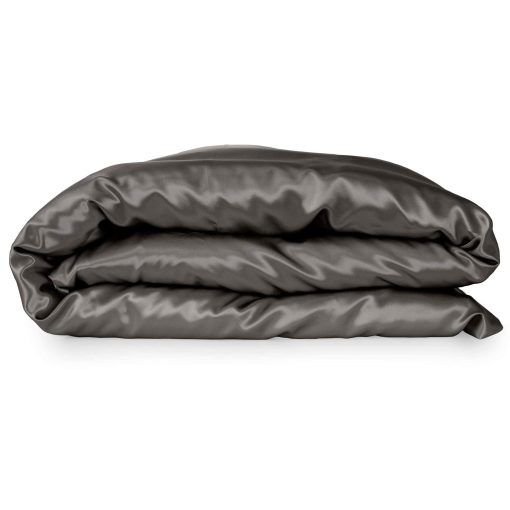 Funda de edredon de seda pura Mulberry Park, 22 momme, Grado 6A - Ultra suave, suave con la piel - Cierre de cremallera oculta y lazos en las esquinas - Tamano completo/queen (92" x 96"), Gris metalico - Imagen 2