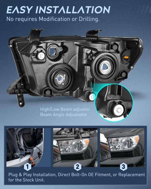 Ensamblaje de faros Nilight para Toyota Tundra 2007-2013 y Sequoia 2008-2017 con carcasa cromada reflector ambar, lado del conductor y pasajero, garantia de 2 años - Imagen 7