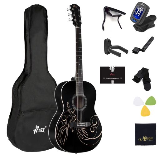 Guitarra Acustica Concert WINZZ AF227A de 39 Pulgadas con Kit Completo, Diseno de Vid Delicado