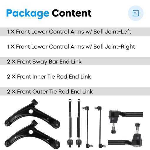 8PCS Front Lower Control Arms K620066 K620065 para Dodge Caliber 2009-2012, Jeep Compass 2007-2017 Patriot con Kit de Suspension de Articulacion de Bola K80258 EV80645 ES800408 - Imagen 5