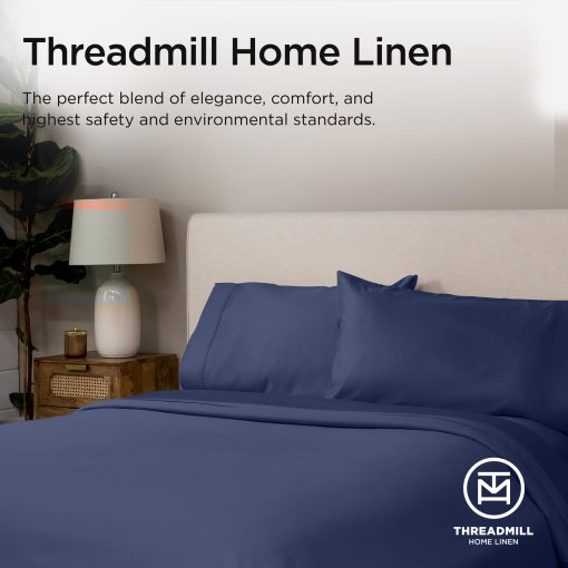 Juego de sabanas de tamano completo de lujo Threadmill | Sabanas de algodon Supima certificado de 656 hilos para colchon de tamano completo | Juego de sabanas de 4 piezas de calidad de hotel de 5 estrellas con bolsillo extra profundo | Sabanas azul Folkstone - Imagen 8