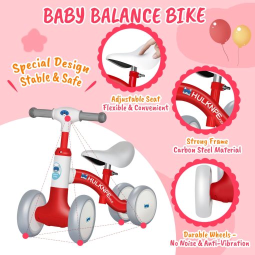 Bicicleta de Equilibrio para Bebes de 1 ano, para Ninos Ninas, 12-24 Meses, con 4 Ruedas, Asiento y Manillar Ajustables, Regalos de Primer Cumpleanos (Rojo) - Imagen 4