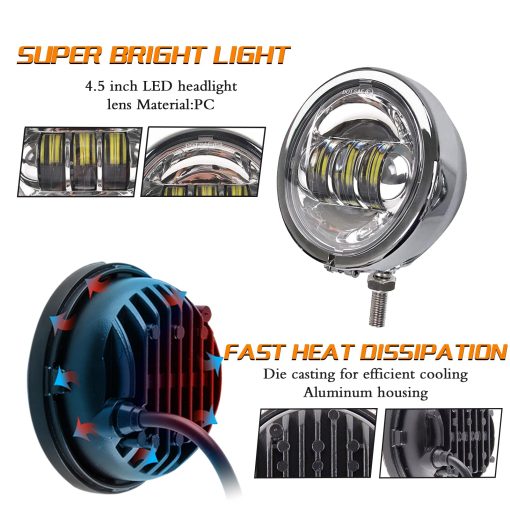 Luces LED de Niebla para Motocicleta SKTYANTS de 4.5 Pulgadas con Soporte de Cubo para Touring Electra Glide (Cromo) - Imagen 3