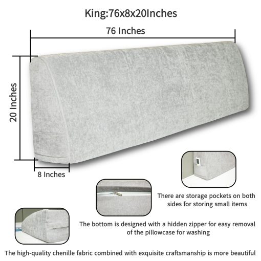 Almohada de Cuna para Cabecera MOSTUZ para Cama King Almohada de Lectura de Espuma Viscoelastica Almohada Grande de Respaldo para Cabecera para Descansar en la Cama Gris Claro - Imagen 3