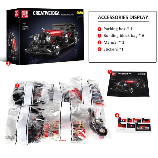 Mould King 10114 Kits de Construccion de Coches Clasicos, Modelo de Coche Vintage, Set de Bloques de Construccion, Regalo para Ninos de 8+ / Coleccionistas Adultos (1308+ Piezas, Version Estatica) - Imagen 6