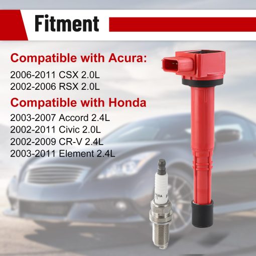 Paquete de 4 bobinas de encendido y bujias de iridio Pindex, Kits de bobina UF311 92213 compatible con Acura Honda RSX Civic CRV Element 2.0L 2.4L 2002-2011 Repuesto UF311 UF583 C1382 30520-RRA-007 - Imagen 2