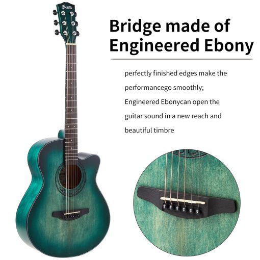 Guitarra Acustica Premium Soldin de 40 Pulgadas con Tapa de Abeto Macizo - Kit Bundle Con Funda, Soporte de Guitarra, Afinador, Correa, Capodastro, Cuerdas, Pano de Limpieza y Puas (Azul Nilo) - Imagen 6