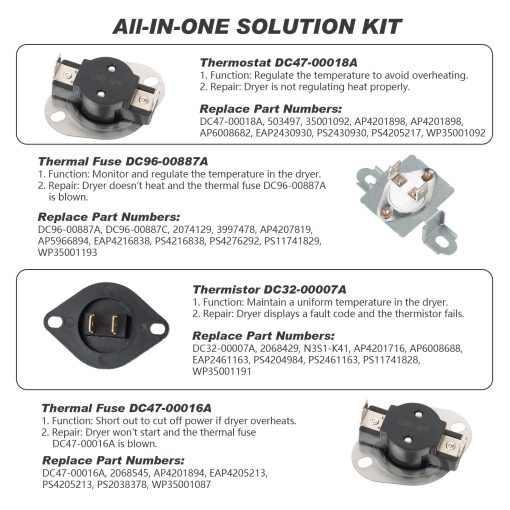 Elementos calefactores de secadora DC47-00019A & DC96-00887A & DC47-00016A & DC47-0008A & DC32-0007A con fusible termico | adecuados para secadoras Sam?sung DV40J3000EW/A2 DV42H5000EW/A3 - Imagen 4