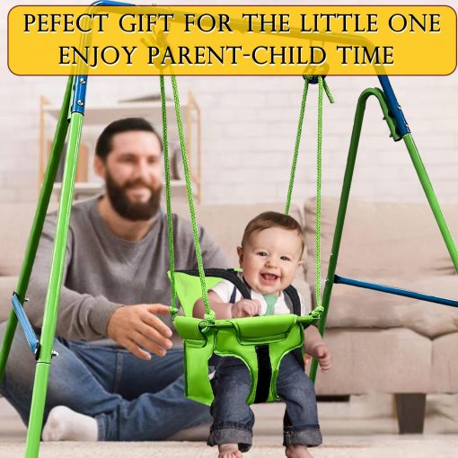 Hisecome 2-en-1 Trampolin y Columpio para Ninos, Trampolin de 42 pulgadas para Ninos pequenos; Columpio para Ninos pequenos, Columpio resistente para Bebes con Asiento de cinturon de seguridad y Soporte de metal plegable (Verde) - Imagen 3