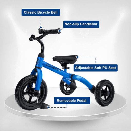 Triciclos para ninos de 2-5 anos Ancaixin 3 en 1 para Ninos y Ninas con Pedales Desmontables y Timbre, Bicicleta de Equilibrio Plegable para Ninos de 2+ Anos, Regalo de Cumpleanos de Navidad Ano Nuevo Azul - Imagen 4
