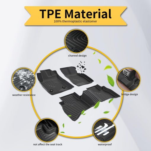 Tapetes para piso y protector de carga AZYT para GMC Terrain 2018-2024/Chevy Equinox 2018-2024 Juego de Forros Automotrices de TPE para Todo Clima Antideslizantes Impermeables Accesorios para Pisos (Tapetes de Auto+Tapete de Maletero) Negro - Imagen 4