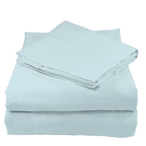 Juego de Sabanas de Algodon Organico Whisper Organics - 500 TC Juego de Sabanas (Sabana Bajera + Sabana Plana + Funda de Almohada) - Sabanas Extra Profundas - Certificado GOTS (Azul Claro, Twin XL)