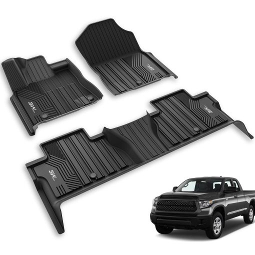 Tapetes para Piso 3W Fit Toyota Tundra 2014-2021 (Solo para Cabina CrewMax) TPE Todo Clima Ajuste Personalizado para Toyota Tundra Juego Completo de Tapetes para Coche de 1? y 2? Fila, Negro