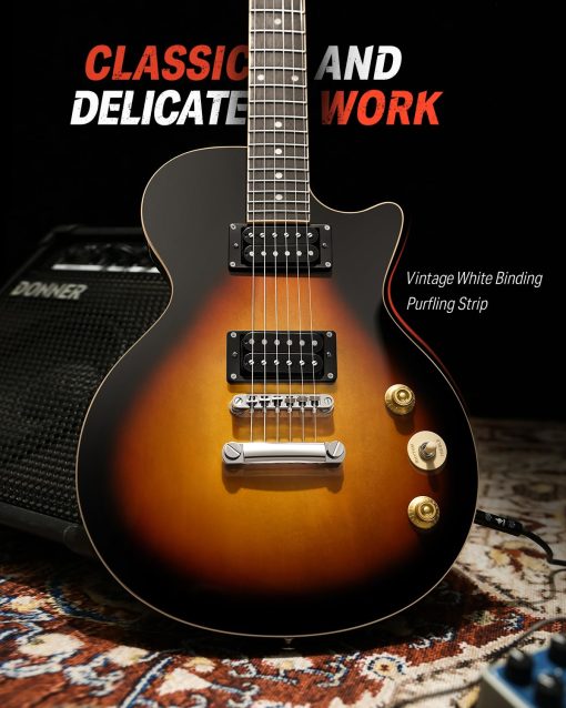 Guitarra Electrica Donner 39 Pulgadas Cuerpo Solido Principiante Kit Sunburst Tamano Completo, con Bolsa, Correa, Cable, para Principiantes, DLP-124S - Imagen 5
