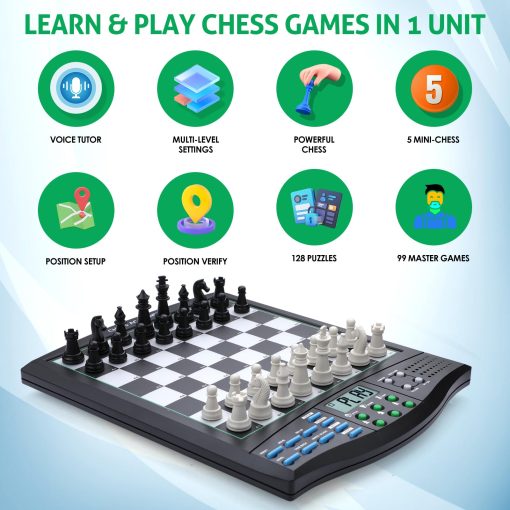 Tablero de Ajedrez Electronico Talking Chess Academy, Tablero de Ajedrez Inteligente con Sistema de Ensenanza de Voz, Juego de Ajedrez de Computadora con Piezas Imanes Resistentes, 1-2 Jugadores, Ajedrez Electronico - Simple y Portatil para Viajes - Imagen 7