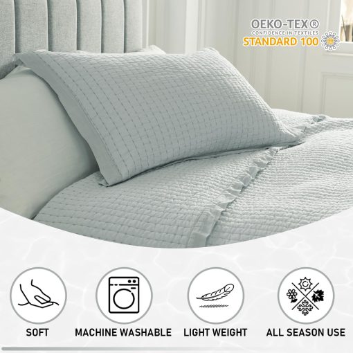 Colchas de algodon KALOOLA Queen Size, Colcha de cama acolchada ultraligera 100% algodon, Juego de 3 piezas de colcha acolchada solida gris-azul Pick Stitch estilo chic moderno, para todas las estaciones - Imagen 5