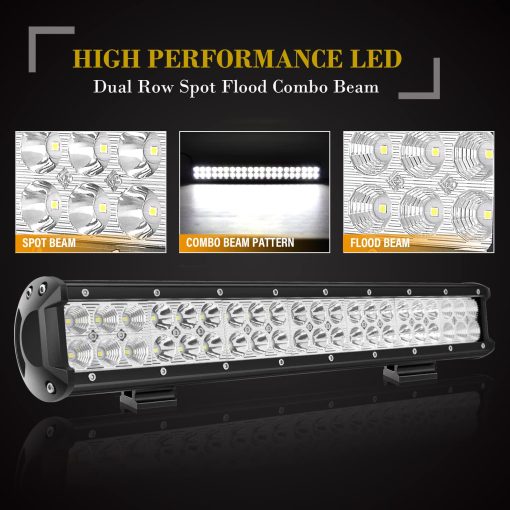 Barra de luces LED SKYWORLD, 20 pulgadas 126W Spot Flood Combo Beam con soporte de montaje para placa de matricula para camion coche ATV SUV 4X4 barco - Imagen 4