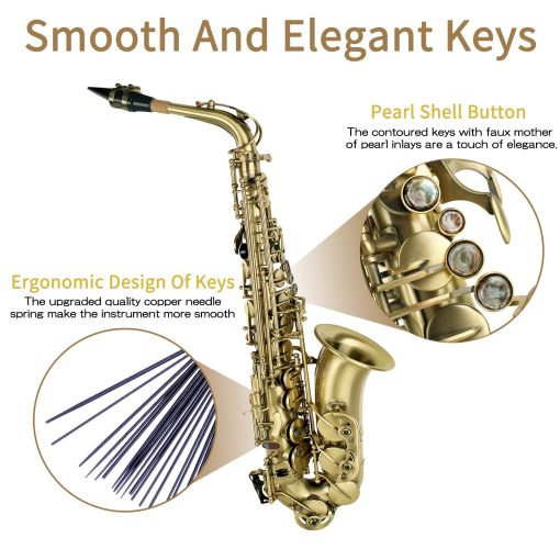 Saxofon Alto Eb, Saxofon para Principiantes y Estudiantes, Saxofon Alto, Saxofon para Principiantes, Saxofon para Estudiantes, Saxofones Alto, Saxofon Alto, Saxofon de Bronce Antiguo - Imagen 2