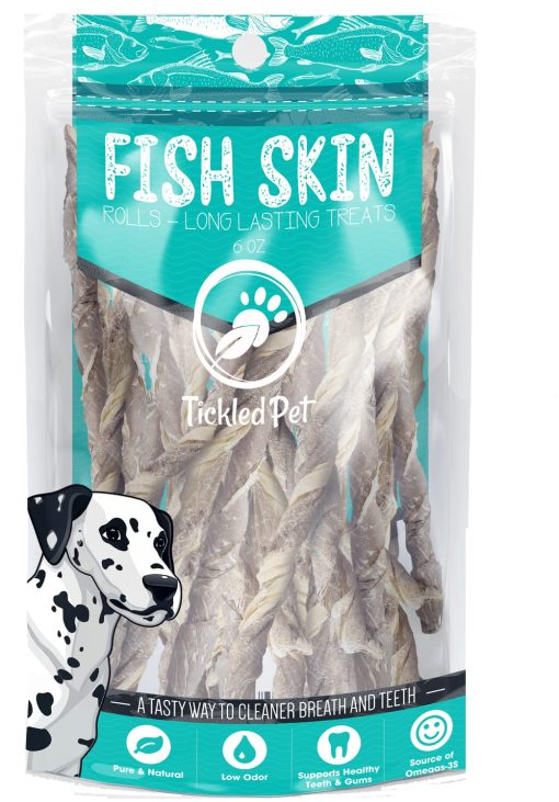 Premios para entrenamiento de perros TickledPet - Bacalao capturado en Islandia - Premios para perros deshidratados, Frescos Premios para perros Islandeses de Bacalao con un solo ingrediente, masticables sin granos con Omega-3s, 6 oz, Premios para perros de piel de bacalao fresco