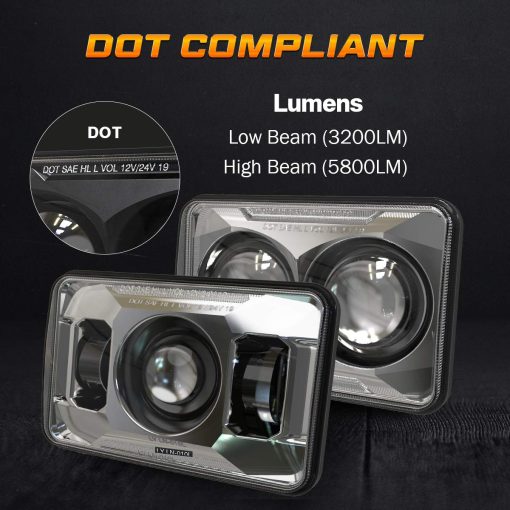 Faros LED de 4x6 pulgadas AUDEXEN 60W [Aprobado por DOT] Compatible con Kenworth T800 T600 Peterbilt 379 Feightliner H4656 H4666 H6545 H4651 H4652, 4 piezas, Cromado - Imagen 3