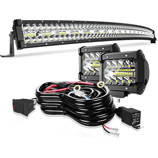 Barra de luz LED curvada TERRAIN VISION de 50 pulgadas Triple Fila 936W Flood Spot Combo Beam Off Road Light 2pc 4 pulgadas 60W Led Pod Lights Led Fog Lights con arnes de cableado para camiones ATV UTV Jeep Barcos Pickup