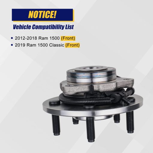 KUSATEC 515151 2PCS Ensamblaje de Cojinete de Rueda Delantera y Cubo Compatible con para Ram 1500 2012-2018, para Ram 1500 Classic 2019, 5 pernos de rueda con ABS - Imagen 6