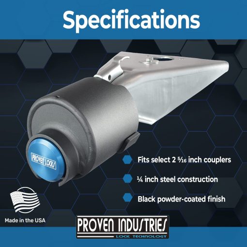 Candado para remolques Proven Industries Modelo 2516, Se adapta a enganches de 2 5/16 pulgadas, Asegura cadenas de seguridad, Fabricado en EE. UU. (Azul) - Imagen 4