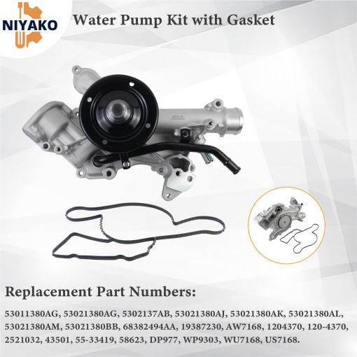 Kit de Bomba de Agua Niyako con Junta de Repuesto # AW7168 68382494AA 53021380AM Compatible con Durango 2004-2008, Ram 1500 2500 3500 2003-2008, Aspen 2007-2008, Motor V8 de 5.7L - Imagen 3