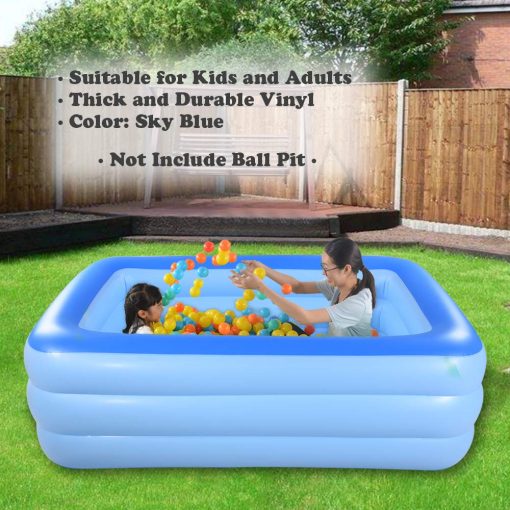 Centro de Juegos Acuaticos Familiar Inflable, Piscina Gigante de 82" x 56" x 25" para Verano con Suelo Inflable Suave para Familia, Jardin, Exterior, Patio Trasero (Azul) - Imagen 9