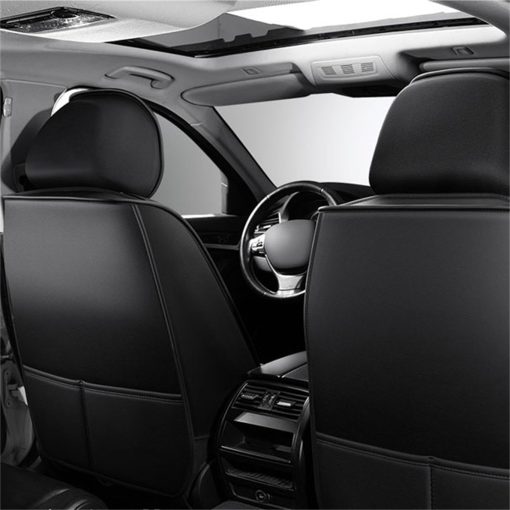 ANKIV Juego Completo para 5 Asientos Fundas de Asiento para Coche Universales Transpirables Impermeables Antideslizantes de Cuero para Sedan SUV Pickup Truck (Negro Rojo, Juego Completo 5 Asientos) - Imagen 2