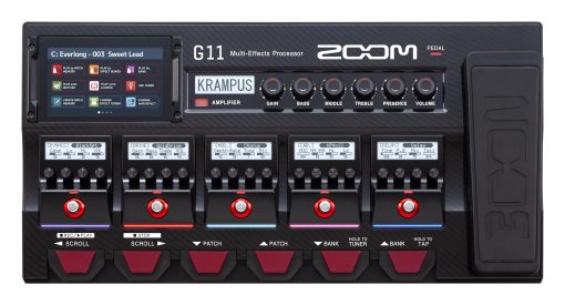 Procesador de efectos multiples para guitarra Zoom G11 con pedal de expresion, interfaz tactil, 100+ efectos integrados, modelado de amplificadores, IR, Looper, interfaz de audio para grabacion directa a la computadora